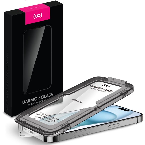 Upcommon UARMOR Glass Clear Screen Protector for [ iPhone 15 ] 9H Premium Tempered Glass, Shatterproof, Easy Installation Kits, 9H Hardness – 2 Pack