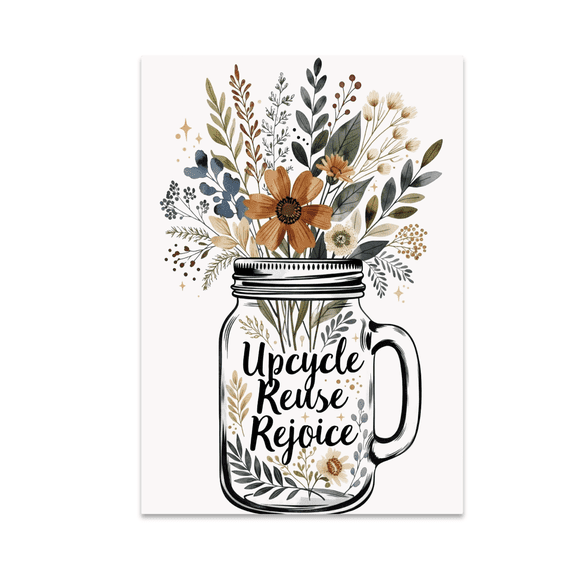 Upcycle Reuse Rejoice Botanical Art - Eco-Conscious Decor - 13x19 Poster Print