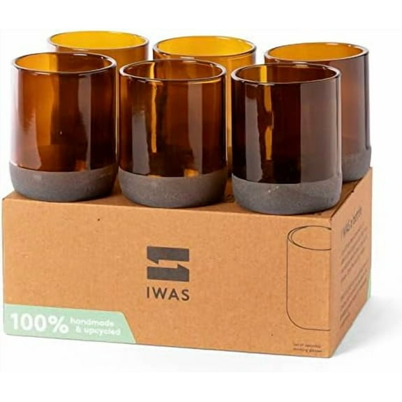 Upcycled Auburn Drinking Glasses | 250 ML | 8.45 OZ | Set of 6 | Sustainable Water Glasses | Environmentally Friendly Brown Glasses For Home$$Home Decor, Kitchen, & Other