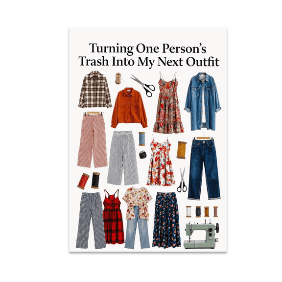 Upcycled Fashion Art - Thrift Shopping Enthusiast - 13x19 Poster Print