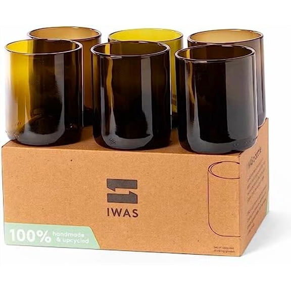 Upcycled Olive Drinking Glasses | 250 ML | 8.45 OZ | Set of 6 | Sustainable Water Glasses | Environmentally Friendly Dark Brown Glasses For Home$$Home Decor, Kitchen, & Other