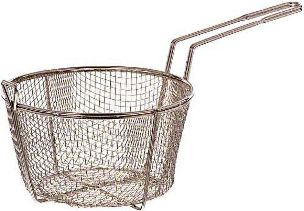 Choice 8 1/2 Round Nickel-Plated Medium Mesh Culinary Basket with Front  Hook