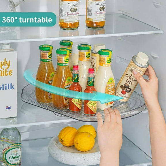 Update Version Lazy Susan Organizer for Refrigerator, Rectangular Turntable Clear 360 Rotate
