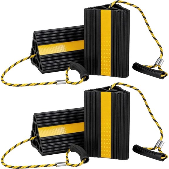 Update Wheel Chocks for Trailer 4pc Heavy Duty Rubber with seprate Handle Rope&Yellow Reflective Tape Tire Chock Blocks Cars Trucks Aircraft RV Camper Accessories