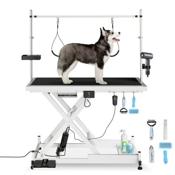 Update electric pet grooming table, 110V/220V professional groomer recommend super Deluxe electric pet grooming table, height adjust from 8 up to 36inch WHITE COLOR