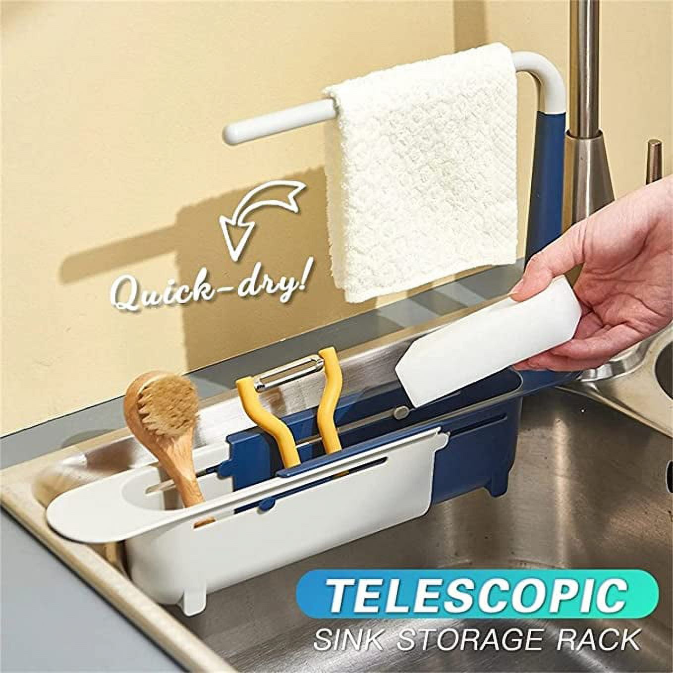 Updated Adjustable 2 in 1 Telescopic Sink Storage Rack Holder Telescopic Sponge Holder Towel Rack for Kitchen Sink Sink Storage Rack Holder Telescoping Sink Caddy Blue Walmart