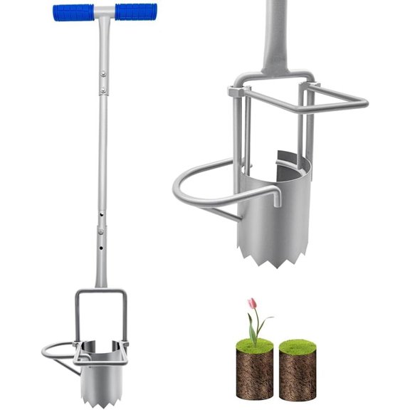 Updated Bulb Planter Long Handle for Digging, 5-in-1 Lawn and Garden Tool,sod Plugr Tool,Weeding,Soil Sampler, Transplanting,Sod Transplanting Height Adjustable