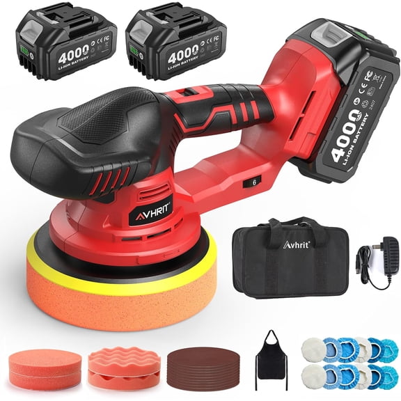 Updated Cordless Polisher with 2x4.0Ah Batteries, 6 Variable Speed up to 5500 RPM, 6 In Car Buffer Polisher for Car Detailing, Polishing, Boat Sanding, with Car Wax Buffing Machine Kit, Toolbag