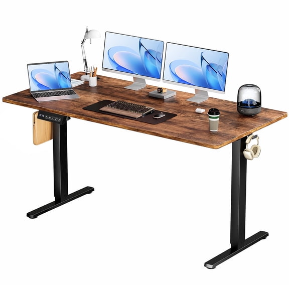 TINKLE WELL Updated Electric Standing Desk, 55 x 24'' Adjustable Height Electric Standing Computer Desk, Ergonomic Workstation with 3 Memory Controller, Bamboo Texture, Rust