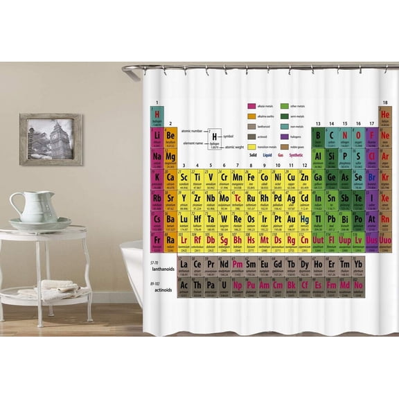 Updated Periodic Table of Elements Shower Curtain. Fabric Shower Curtains for Chemistry Students and Teacher Use as Poster Include Hooks Set 72〃w by 72〃L(tp477)