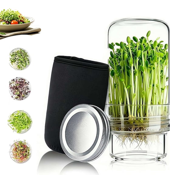 Updated Seed Sprouting Kit, 2026 New Wide Mouth Mason Jars, Complete Sprouter Growing Kit for Broccoli, Alfalfa, Mung Beans Home Gardening Gift for Adults & Kids
