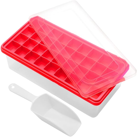 Updated Silicone Ice Cube Trays with Lid and Storage Bin, Easy-Release 2 * 32 Small Nugget Ice Tray with Spill-Proof Cover&Bucket,Ice Molds Maker for Cocktails & Whisky, Container, Scoop, BPA Free