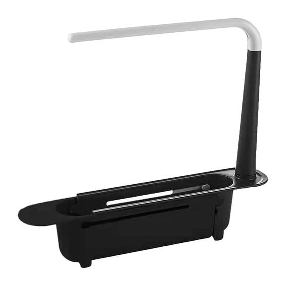 Updated Telescopic Sink Storage Rack, Adjustable Expandable Sink Caddy with Crossbar, Retractable Sink Drainer Tray Sponge & Soap Holder, Kitchen Sink Organizer Drain Basket, 1Pc(Black,9x2.3x10.6")