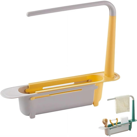 Updated Telescopic Sink Storage Rack,Drainer with Bracket and Crossbar Sponge Soap Holder, Adjustable Expandable , for Home Kitchen.