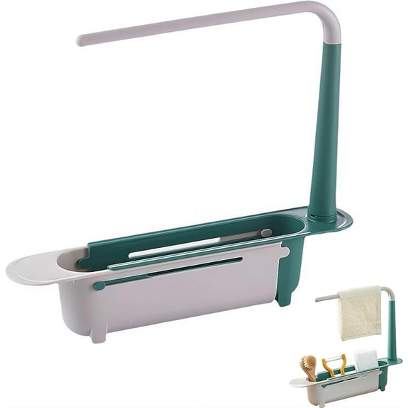 Updated Telescopic Sink Storage Rack,Drainer with Bracket and Crossbar Sponge Soap Holder, Adjustable Expandable , for Home Kitchen.