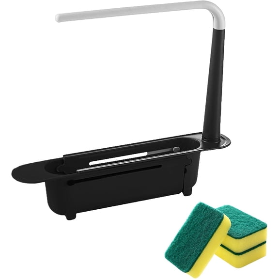 Updated Telescopic Sink Storage Rack, Telescopic Sink Storage Rack, 2-In-1retractable Sink Drainer With Bracket And Crossbar, Non Slip For Sponge, Soap, Cloth (Black)