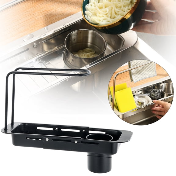 Updated Telescopic Storage Rack 2026 New Adjustable Length Rack Holder 2 In 1 Telescopic Rack Drain Basket For Home Kitchen Bathroom Expandable Caddy Organizer(Black)