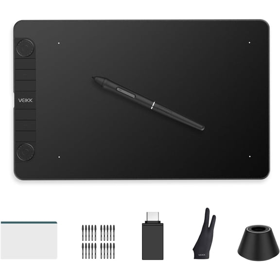Updated VK1060PRO Drawing Tablet-16384 Levels of Pressure Battery-Free Stylus, 2 Quick Dials and 6 Shortcut Keys, 10x6 Inch Graphic Tablet, Compatible with Windows/Mac/Linux/Android