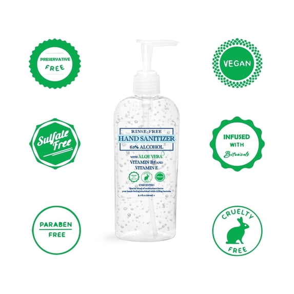 Updo Beauty Vegan Fragrance-Free Hand Sanitizer with Aloe and Vitamin E, 8 fl oz