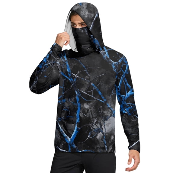 Upf 50+ Fishing Hoodie Shirts for Men UV Spf Long Sleeve Sun Shirts with Mask Rash Guard Cooling Shirts Summer Lightweight Fishing Blouses,Black 2XL
