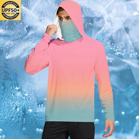 Upf 50+ Sun Protection Shirts for Men Long Sleeve Sun Shirt with Face Mask Fishing Hiking Lightweight Rash Guard