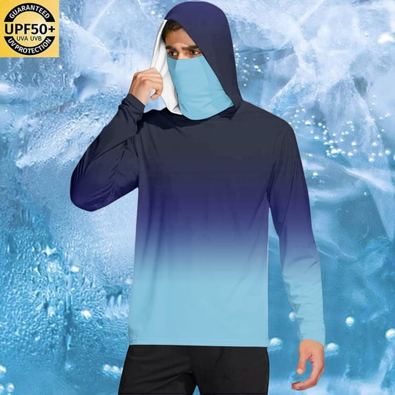 Upf 50+ Sun Protection Shirts for Men Long Sleeve Sun Shirt with Face Mask Fishing Hiking Lightweight Rash Guard