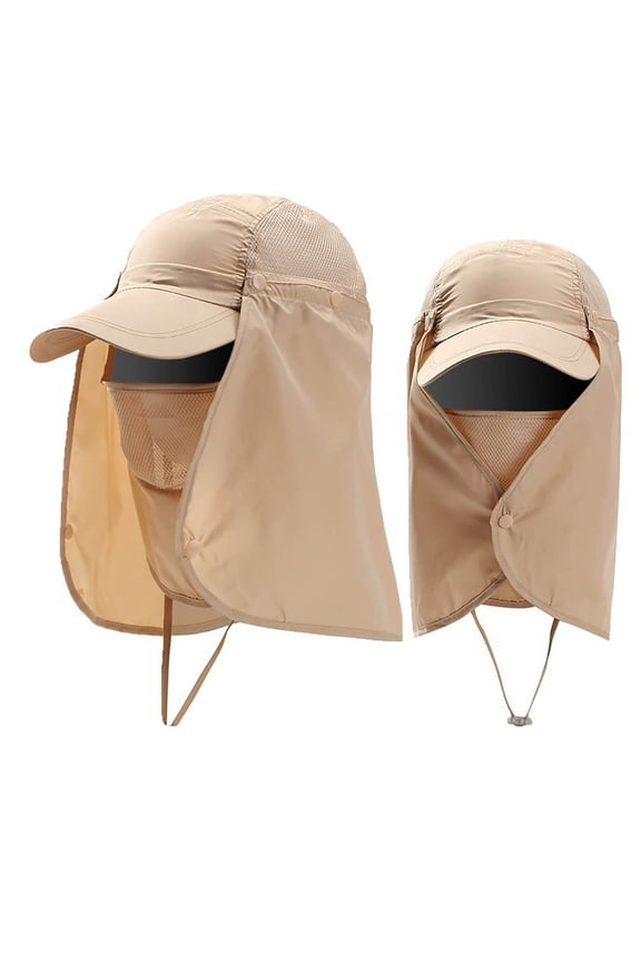 Upf50+ Face Neck Cover Hat, Outdoor Fishing Sun Cap, Hiking Protective Headwear, Breathable Windproof Full Cover Headgear for Outdoor Sport Travel Sun Protection Hat,Khaki
