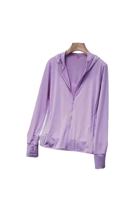 Upf50+ Sun Protection Jacket Women Ice Silk Hooded Coat Summer Breathable Tops Purple XXXL YIWEI