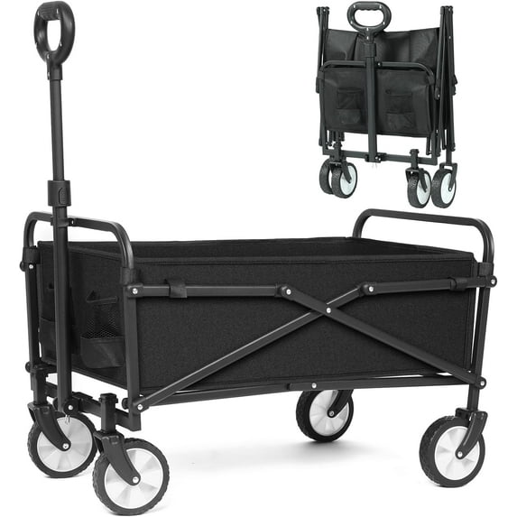 Upgo Collapsible Foldable Wagon, Beach Cart Large Capacity, Heavy Duty Folding Wagon Portable, Collapsible Wagon for Sports, Shopping, Camping