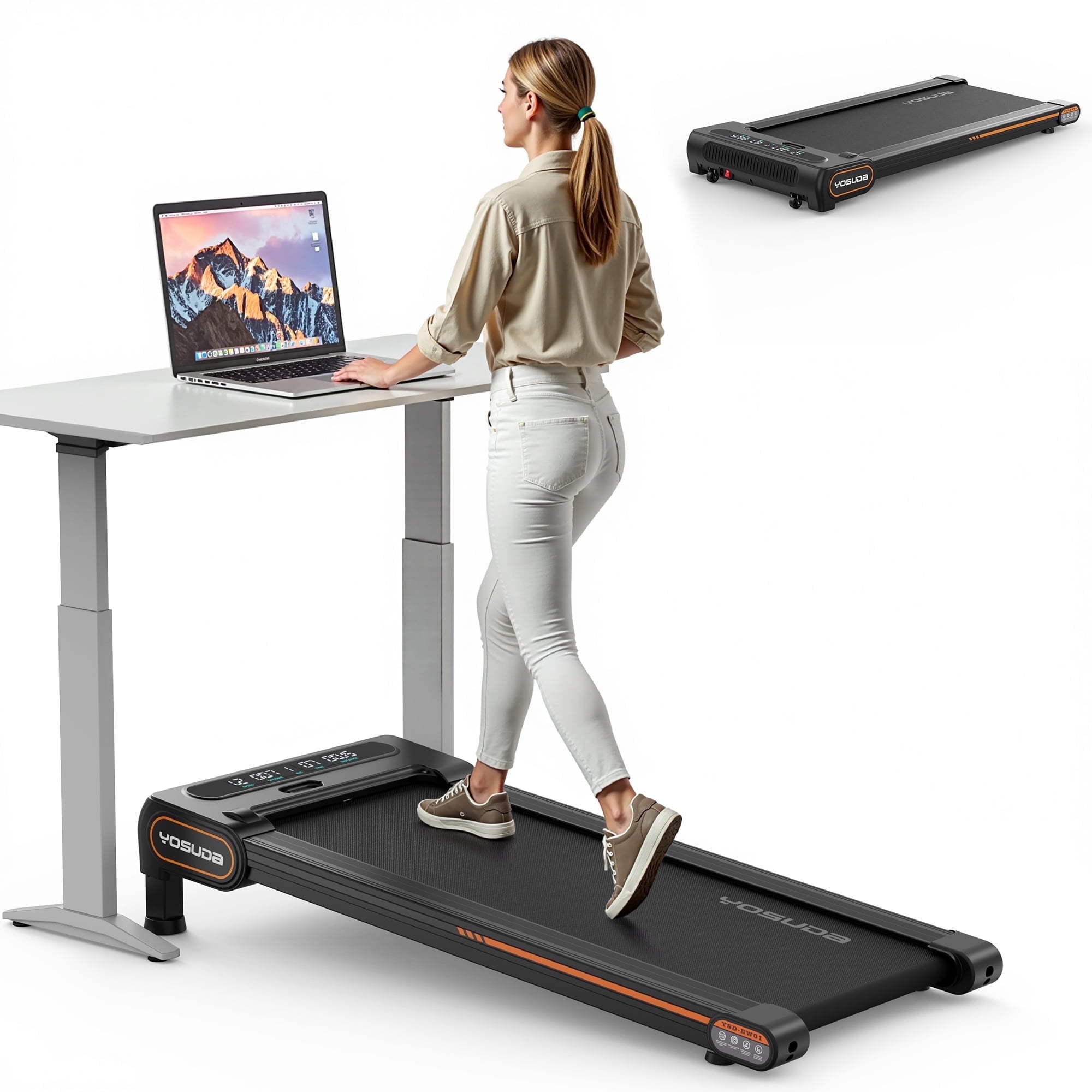 YOSUDA Under Desk Treadmill for Walking, Electric, Auto Incline, 350 lb Weight Capacity, Black