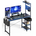 thumbnail image 1 of Upgo 47" Gaming Desk with Adjustable Storage Rack & LED Lights, Power Outlets for Adult and Teen,Blue border, 1 of 8