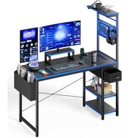 47" Upgo Gaming Desk with Adjustable Storage Rack & LED Lights, Power Outlets only