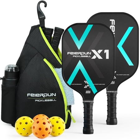 Pickleball Paddles Set of 2 - Lightweight Pickleball Paddles, USAPA Approved Pickleball Rackets with Polymer Honeycomb Core and Fiberglass Surface, 4 Balls & Bag Included
