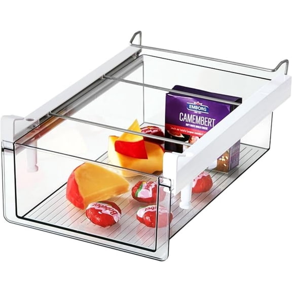 Upgradation Refrigerator Drawers XL,Fridge Drawer With Handle Pull Out Fridge Bins Organizer, Extra-Long/Stretch 19.5",Extra-Deep Storage Cheese, Deli Meat, Drinks, Fruit, Vegetable