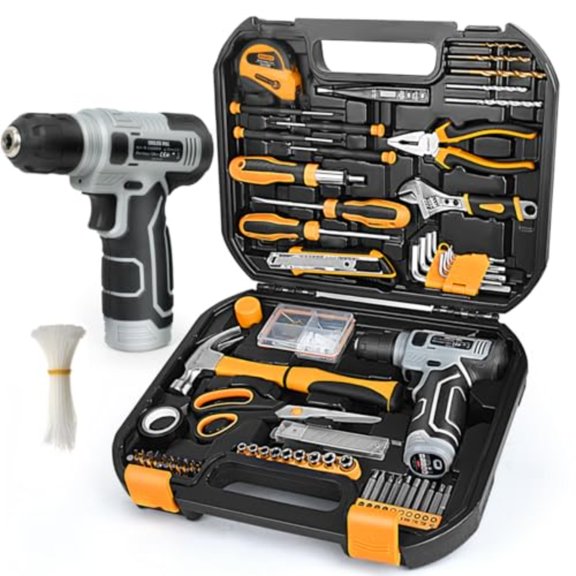 Upgradd 180 Piece Tool Set - Tool Box with 8V Cordless Drill Hand Drill Set for Men Women Home Tool Kit with Hand Tools for House Repair DIYers Homeowners Handymen