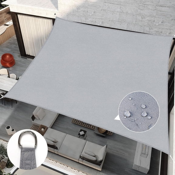 Upgrade 12'x12' Sun Shade Sail Square Canopy, Water Resistant & UV Block Sunshade for Outdoor Patio Lawn Beach Garden Carport Backyard Deck Pergola, Light Grey
