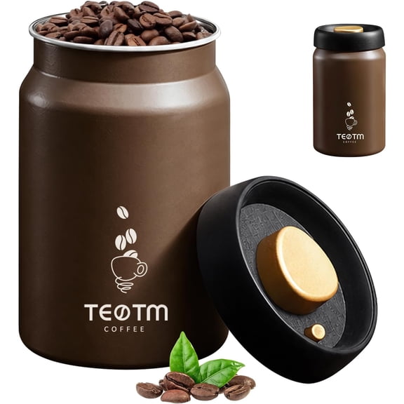 Upgrade 1200ML Airtight Coffee Canister, Light-Proof Moisture-Proof Container for Kitchen Pantry Coffee Beans Tea Rice Sugar Dry Food (brown) (k)