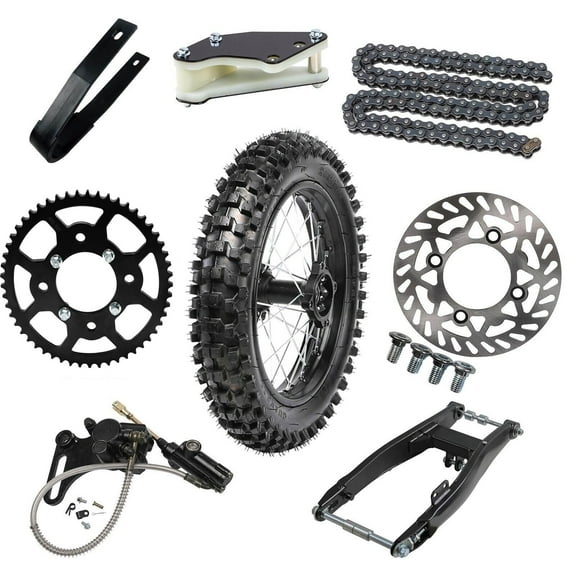 Upgrade 14" Pit Bike Rear Wheel 90/100-14 Tire on Rim + 15mm Bearing Assembly + Swing Arm + 420 53T Chain Sprocket for Dirt Pit Bike Taotao Apollo SSR 125cc 140cc 150cc KX85 RM85