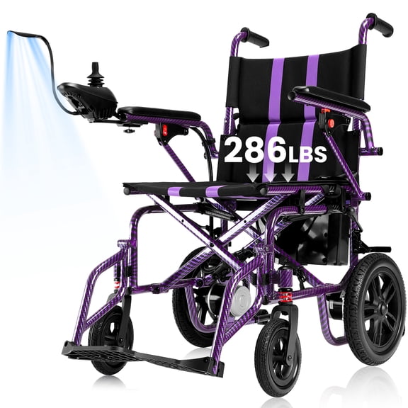 Upgrade Electric Wheelchair,Lightweight Portable Electric Wheelchairs for Adults,Sunderwell Motorized Wheelchair with 360°Joystick,286lbs Capacity,Purple