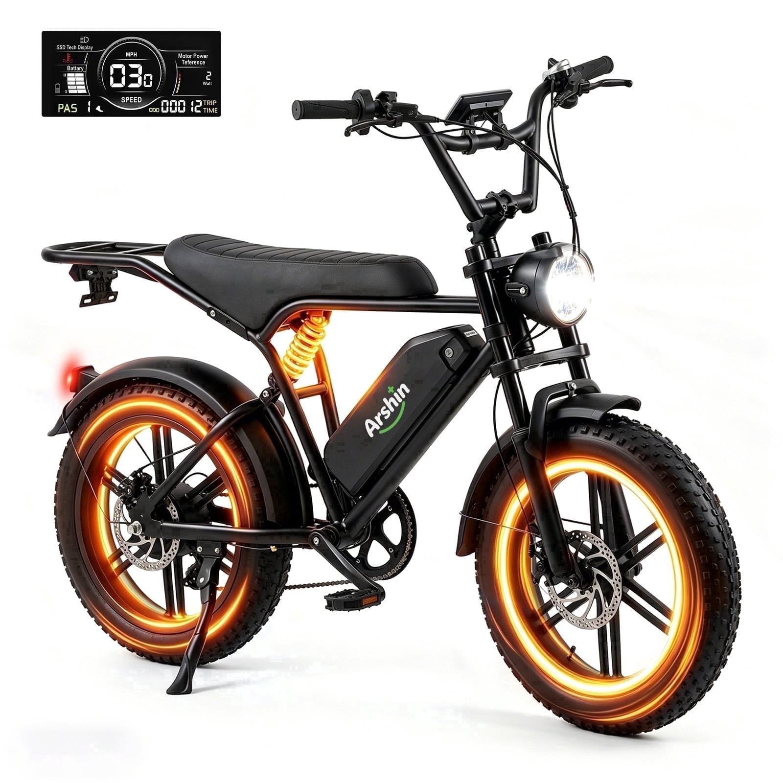 Upgrade 20" Electric Bike for Adults,Off‑Road Fat Tire Ebike,1500W Peak Motor,48V 15Ah Removable Battery,28 MPH Max Speed,UL2849 Certified for Ages 16+ (Black)