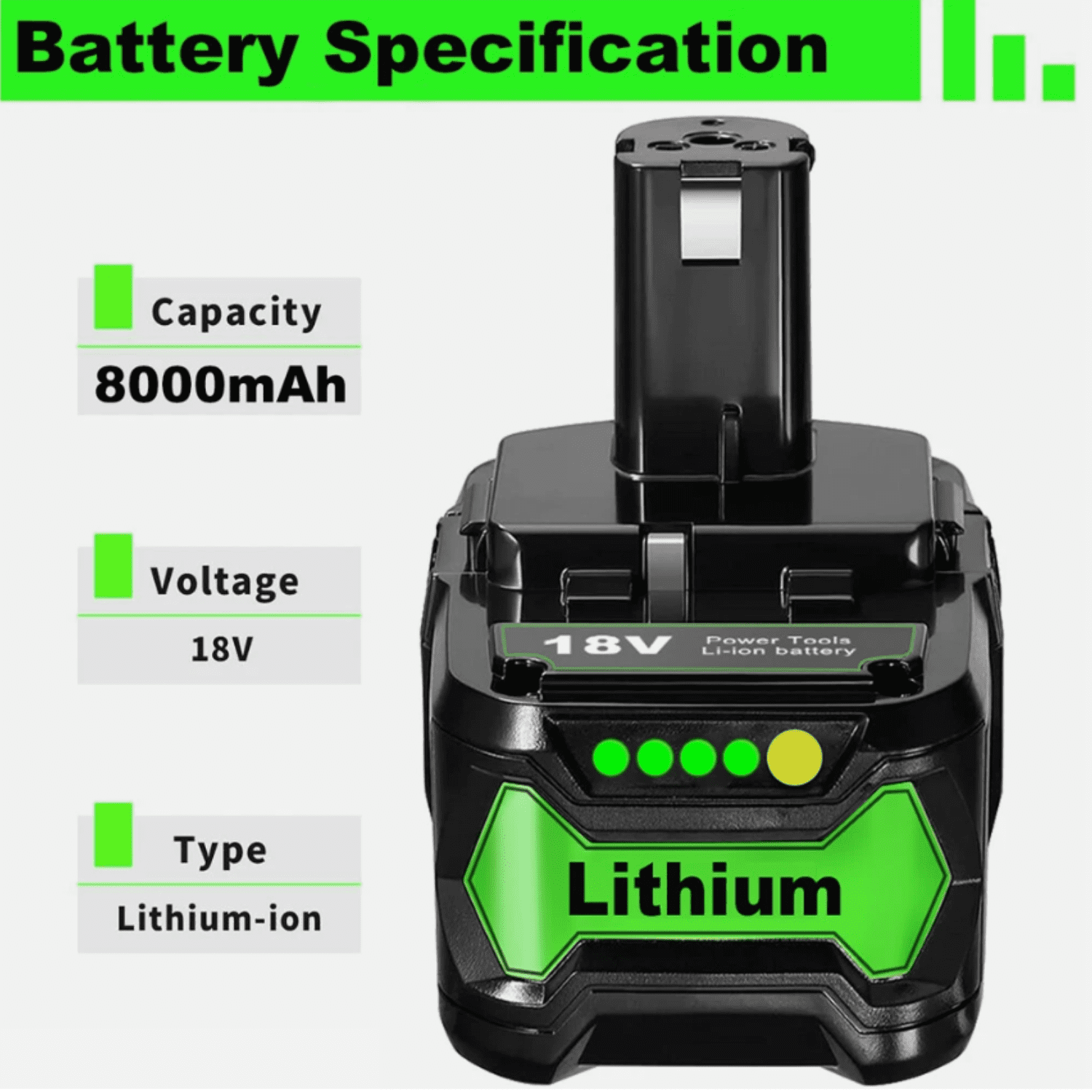 【Upgrade!】18V 8.0Ah Replace for Ryobi ONE+ Plus 18V Battery High Capacity 18V Lithium-Ion Battery P102 P104 P105 P106 P108 P107 P109 for Cordless Power Tools