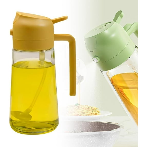 Upgrade 2 in 1 Glass Oil Sprayer Dispenser - 2024 Large 16.5Oz/21Oz Olive Oil Dispenser Bottle for Kitchen, Food-grade Oil Mister Spray Bottle for Cooking, Air Fryer, Frying, BBQ (White, 21 Oz)