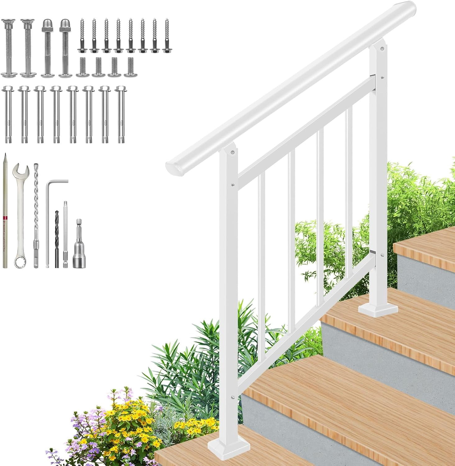 Upgrade 2 in 1 Stair Handrail&Horizontal Railing, Adjustable 4 Step ...