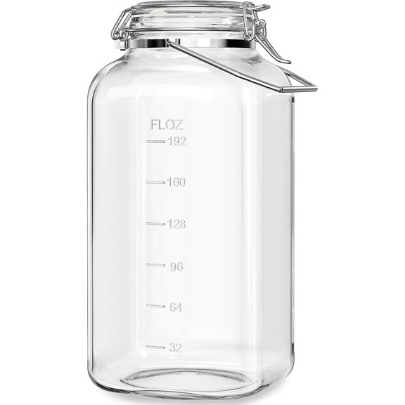Upgrade] 2 Gallon Glass Jars with Airtight Lids, 7400 ml Large Wide Mouth Glass Mason Jars with Stainless Steel Handle, Big Storage Jars with Lids, 2 Scale Markings Cereal Containers Storage