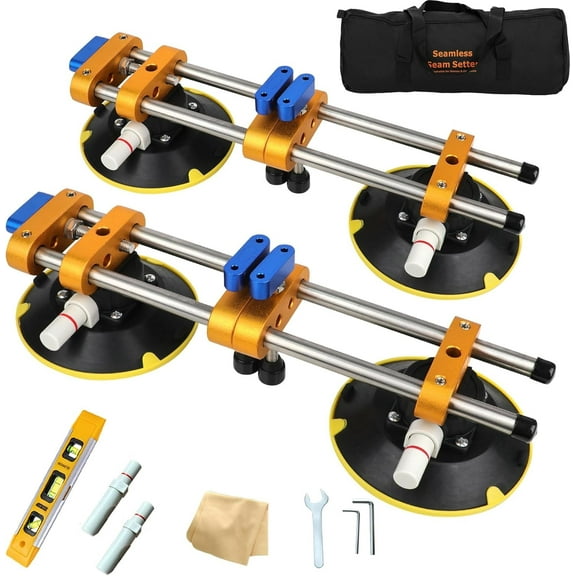 Upgrade 2 Pack Seamless Seam Setter with 6 inch Vacuum Suction Cups, Granite Seam Setter for Countertop Joining & Leveling, Seam Joiner for Stone (With Replacement Air Pump+Tool Bag+Torpedo Level