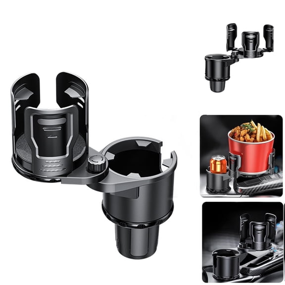 2-in-1 Car Cup Holder Expander, Upgrade 360° Rotating Lock Design, Dual Holder for Large Bottles with Adjustable Base, Carbon Fiber Black