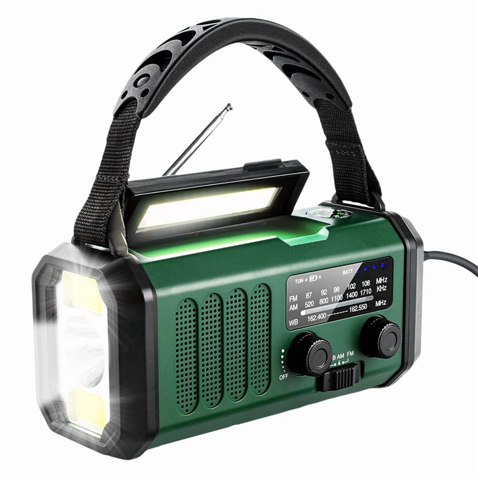 Upgrade 20000mAh Emergency Weather Radio FM/AM/,Hand Crank Radio,Flashlight,Solar Powered for Outdoor Camping Green