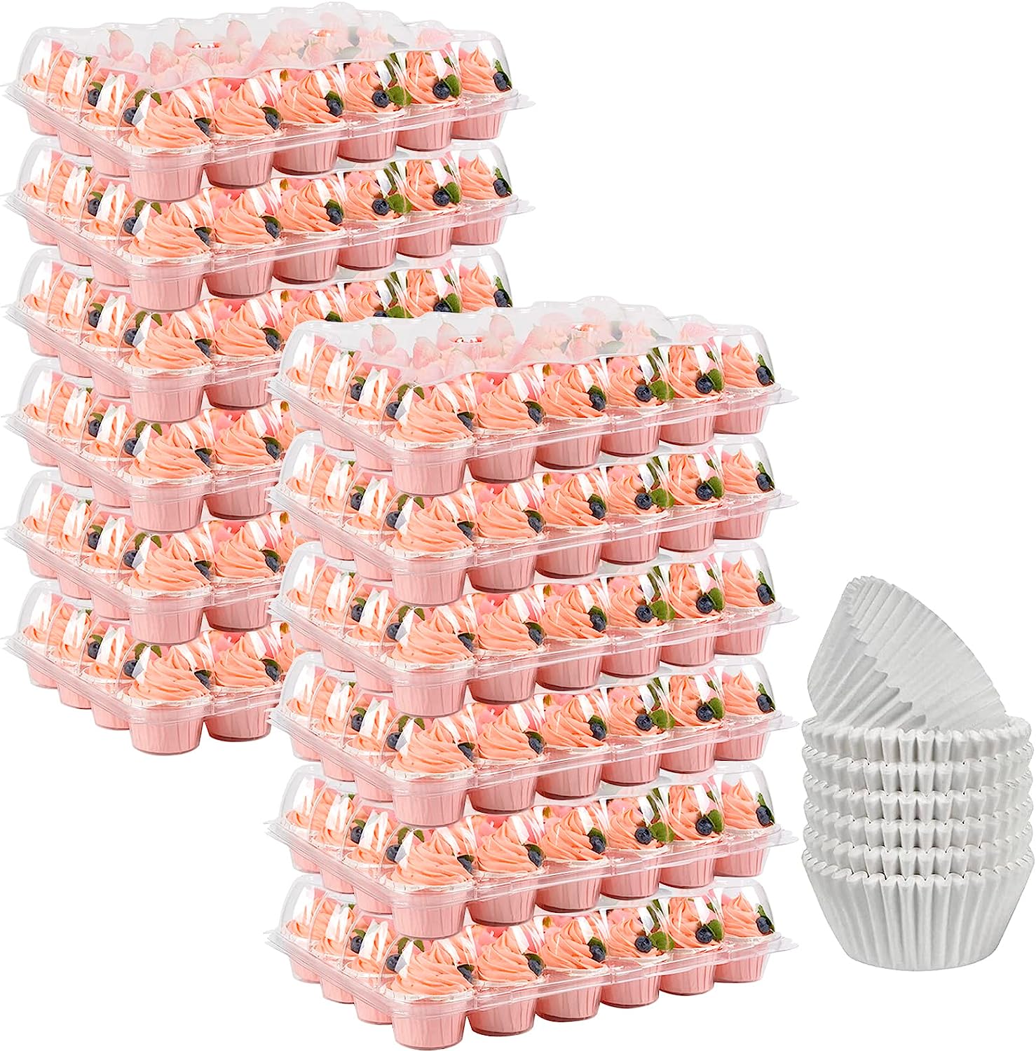 Upgrade! (24 Counts x 12 Sets) Clear Plastic Cupcake Containers with
