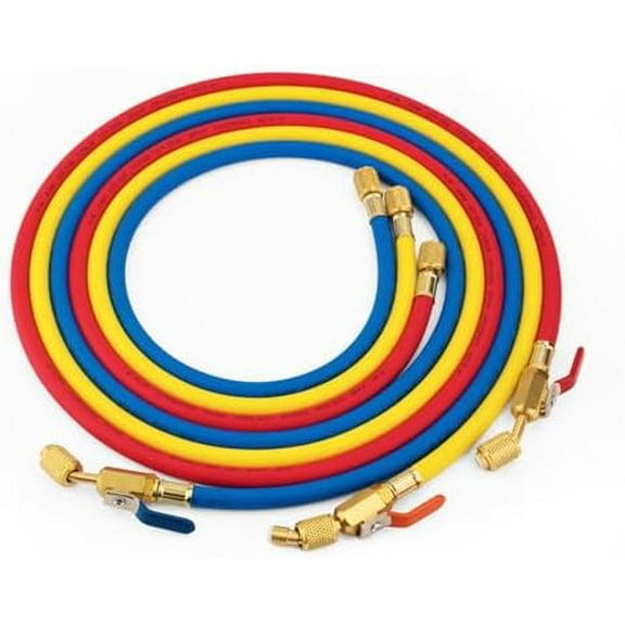 Upgrade 29986 Plus II 1/4" Hvac Hose with Compact Ball Valve End Refrigerant Charging Hose, 72in Length - 3Pack (Blue Yellow Red)