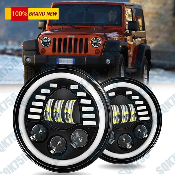 Upgrade 2PC 7" Inch Round LED Halo Angel Eyes Headlights for Jeep Wrangler TJ JK